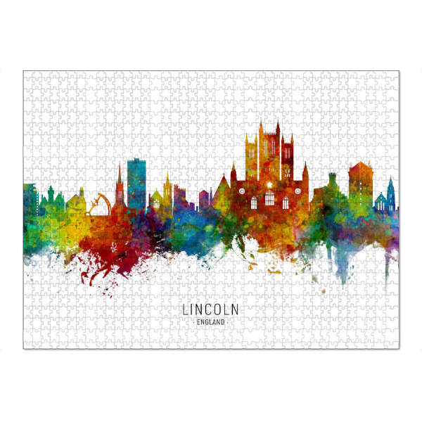Puzzle Ravensburger "Lincoln England Skyline txt" artboxONE - Städte - Lincoln,England,Skyline,Cityscape,Stadtbild,Watercolor,Painting