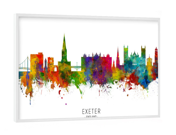 Poster mit weißem Rahmen "Exeter England Skyline txt" artboxONE - Städte - Exeter,England,Skyline,Cityscape,Stadtbild,Watercolor,Painting