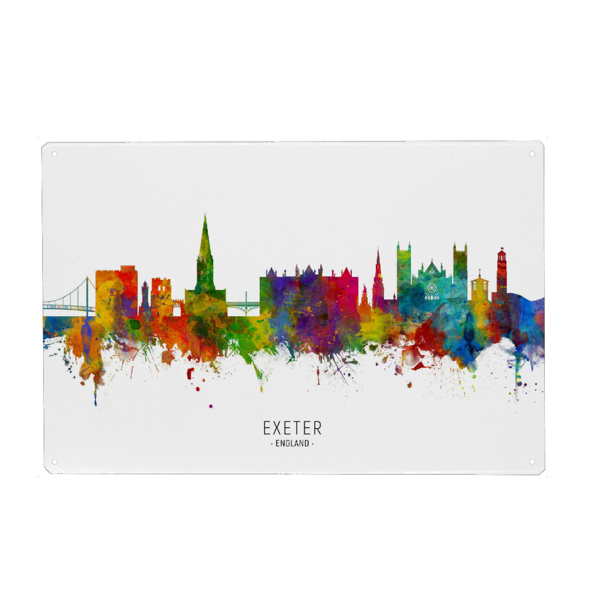 Metall Poster "Exeter England Skyline txt" artboxONE - Städte - Exeter,England,Skyline,Cityscape,Stadtbild,Watercolor,Painting - Blechschild