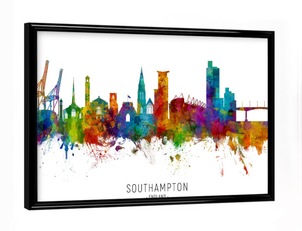 Poster mit schwarzem Rahmen "Southampton England Skyline txt" artboxONE - Städte