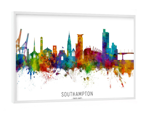 Poster mit weißem Rahmen "Southampton England Skyline txt" artboxONE - Städte - Southampton,England,Skyline,Cityscape,Stadtbild,Watercolor,Painting