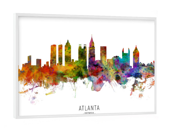 Poster mit weißem Rahmen "Atlanta Georgia Skyline txt" artboxONE - Städte - Atlanta,Georgia,Skyline,Cityscape,Stadtbild,Watercolor,Painting