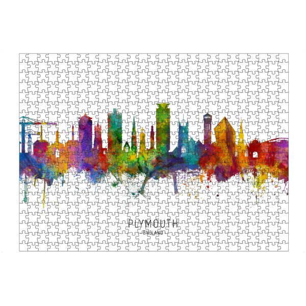 artboxONE Puzzle "Plymouth England Skyline txt" artboxONE - Städte - Plymouth,England,Skyline,Cityscape,Stadtbild,Watercolor,Painting