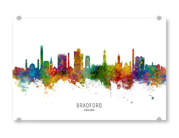 Acrylglasbild "Bradford England Skyline txt" artboxONE - Städte - Bradford,England,Skyline,Cityscape,Stadtbild,Watercolor,Painting