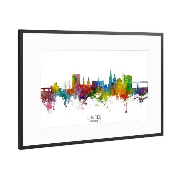 Poster mit Rahmen Schwarz (Metallic) "Dundee Scotland Skyline txt" artboxONE - Städte