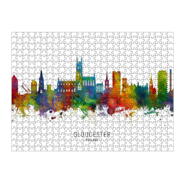 artboxONE Puzzle "Gloucester England Skyline txt" artboxONE - Städte - Gloucester,England,Skyline,Cityscape,Stadtbild,Watercolor,Painting