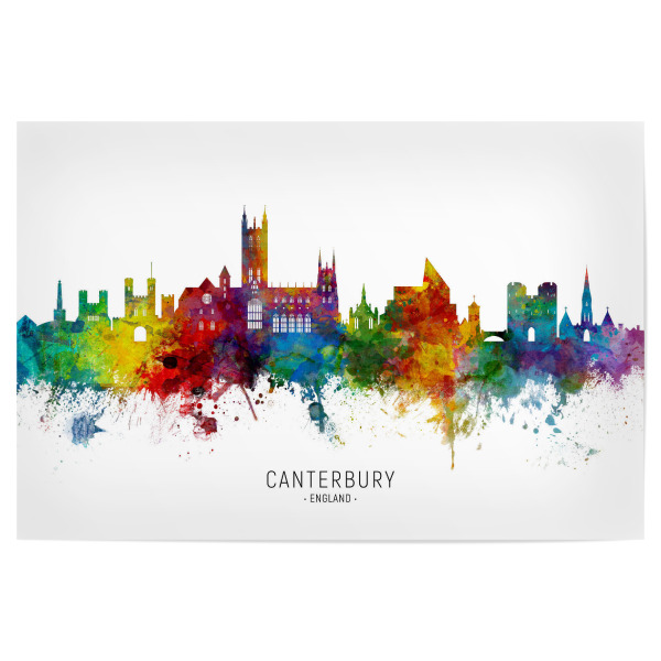 Poster "Canterbury England Skyline txt" artboxONE - Städte - Canterbury,England,Skyline,Cityscape,Stadtbild,Watercolor,Painting