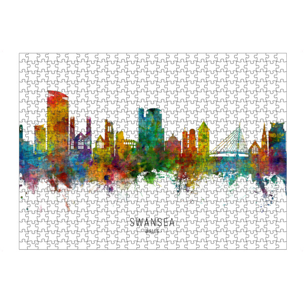 Puzzle Ravensburger "Swansea Wales Skyline txt" artboxONE - Städte - Swansea,Wales,Skyline,Cityscape,Stadtbild,Watercolor,Painting - Bild swansea