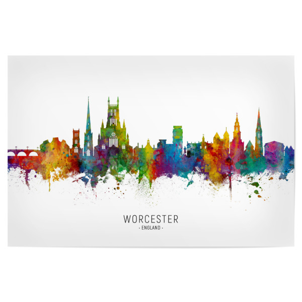 Poster 30x20 cm "Worcester England Skyline txt" artboxONE - Städte - Worcester,England,Skyline,Cityscape,Stadtbild,Watercolor,Painting