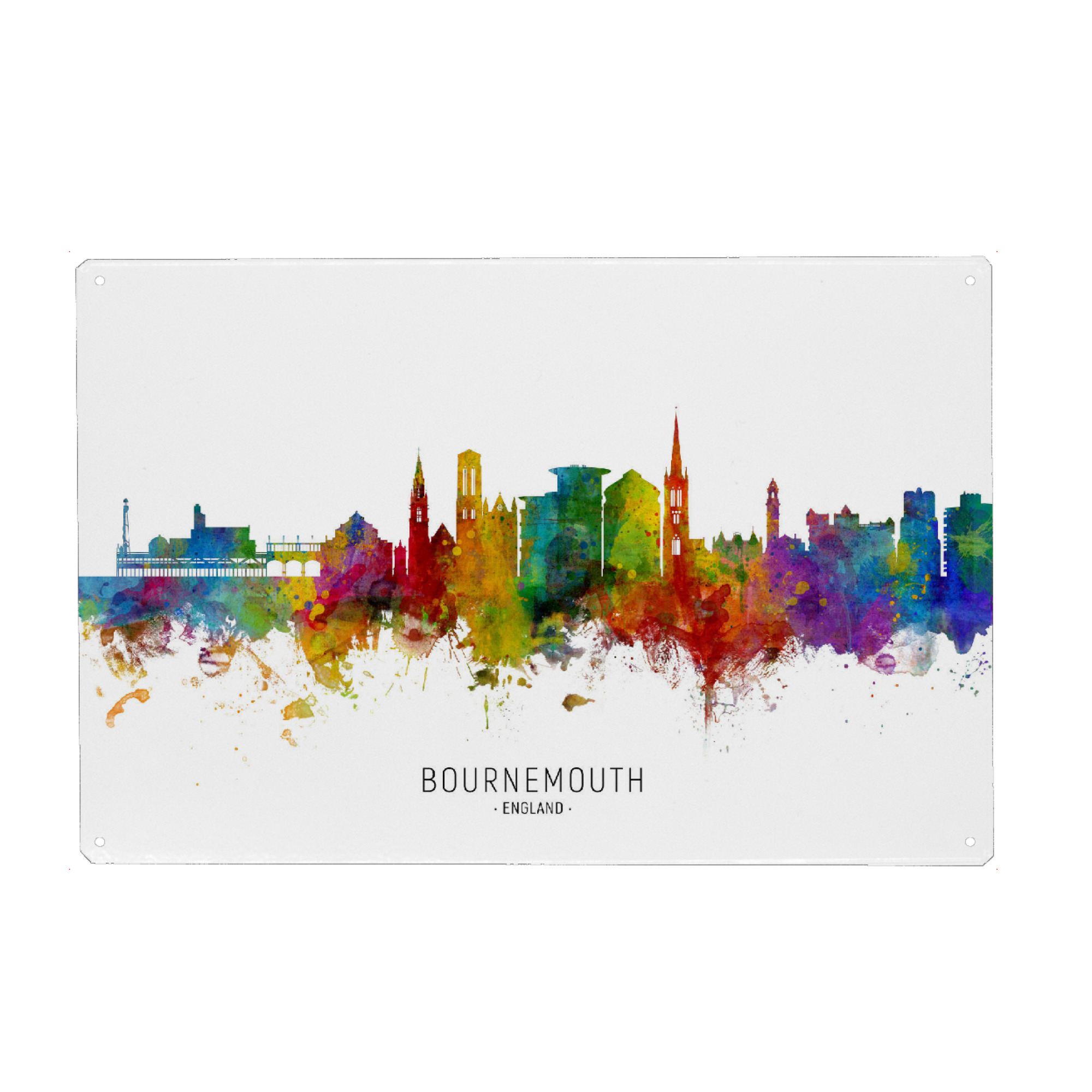Metall Poster "Bournemouth England Skyline txt" artboxONE - Städte - Bournemouth,England,Skyline,Cityscape,Stadtbild,Watercolor,Painting