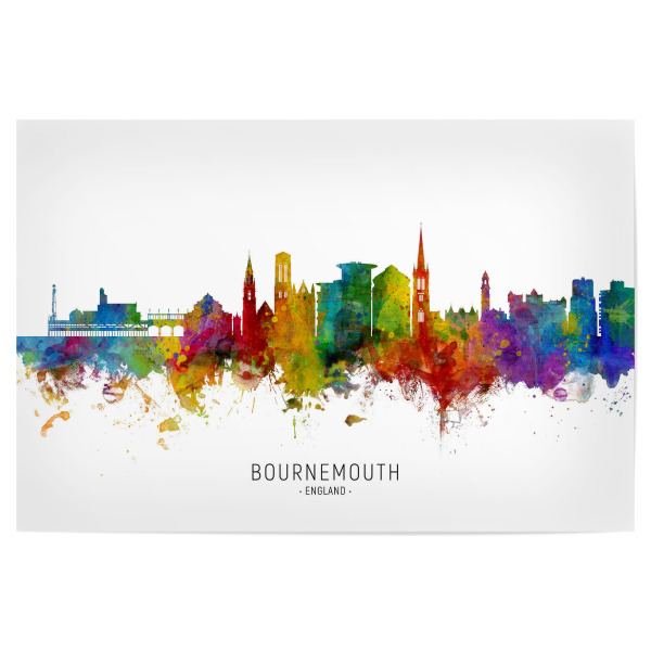 Poster 30x20 cm "Bournemouth England Skyline txt" artboxONE - Städte - Bournemouth,England,Skyline,Cityscape,Stadtbild,Watercolor,Painting