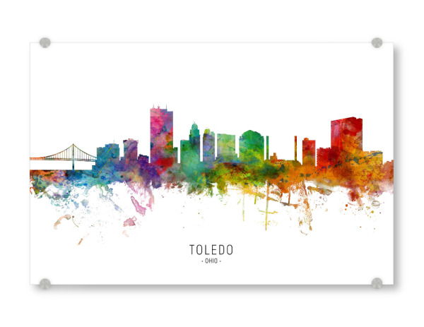 Acrylglasbild "Toledo Ohio Skyline txt" artboxONE - Städte - Toledo,Ohio,Skyline,Cityscape,Stadtbild,Watercolor,Painting