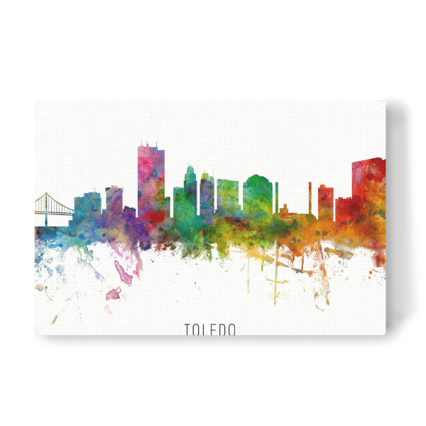 Leinwandbild "Toledo Ohio Skyline txt" artboxONE - Städte - Toledo,Ohio,Skyline,Cityscape,Stadtbild,Watercolor,Painting