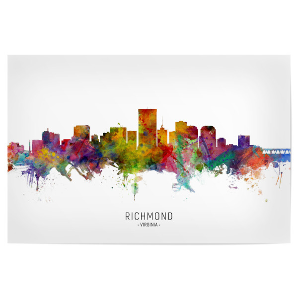 Poster 30x20 cm "Richmond Virginia Skyline txt" artboxONE - Städte - Richmond,Virginia,Skyline,Cityscape,Stadtbild,Watercolor,Painting