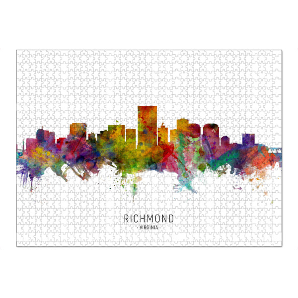 Puzzle Ravensburger "Richmond Virginia Skyline txt" artboxONE - Städte - Richmond,Virginia,Skyline,Cityscape,Stadtbild,Watercolor,Painting