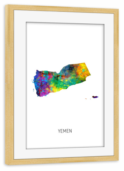Poster mit Rahmen kiefer "Yemen Watercolor Map" artboxONE - Kartografie - Yemen,Map,Watercolor,Painting