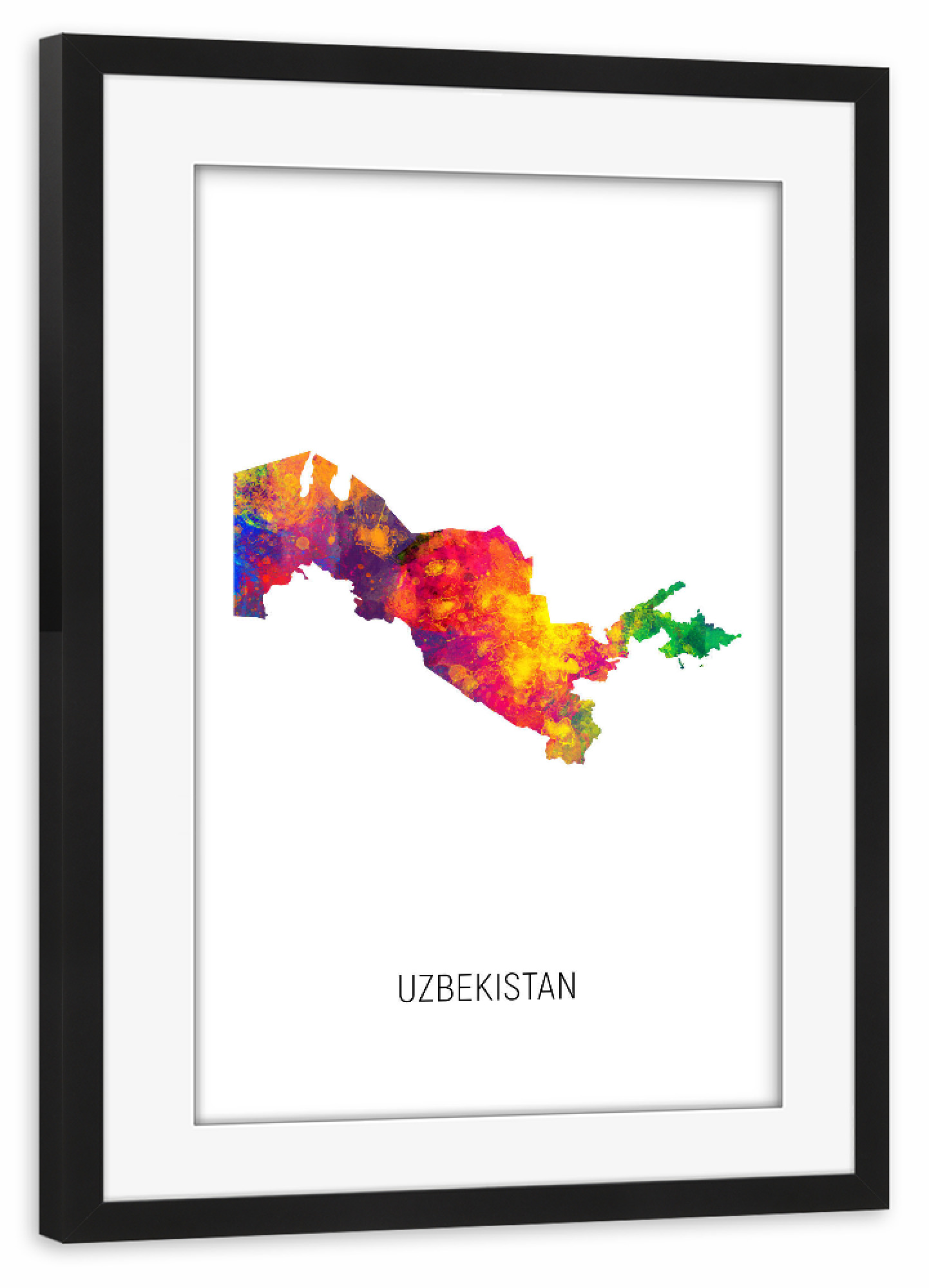 Poster mit Rahmen schwarz "Uzbekistan Watercolor Map" artboxONE - Kartografie - Uzbekistan,Map,Watercolor,Painting