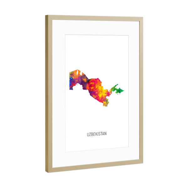 Poster mit Rahmen Gold "Uzbekistan Watercolor Map" artboxONE - Kartografie - Uzbekistan,Map,Watercolor,Painting