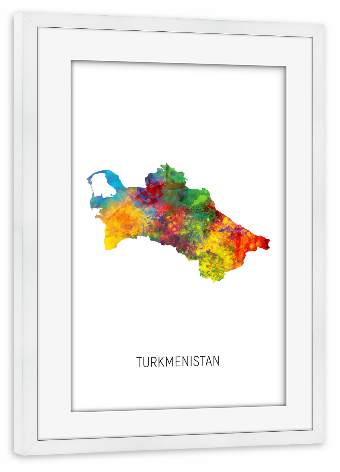 Poster mit Rahmen weiß "Turkmenistan Watercolor Map" artboxONE - Kartografie - Turkmenistan,Map,Watercolor,Painting