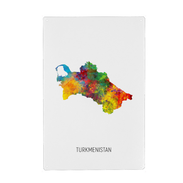 Metall Poster "Turkmenistan Watercolor Map" artboxONE - Kartografie - Turkmenistan,Map,Watercolor,Painting - Blechschild