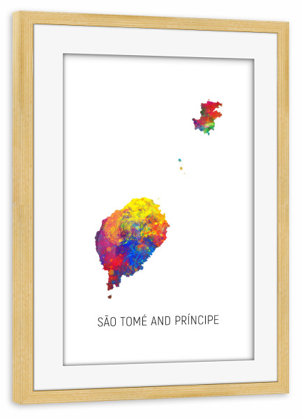 Poster mit Rahmen kiefer "São Tomé and Príncipe Map" artboxONE - Kartografie - São tomé and príncipe,Map,Watercolor,Painting