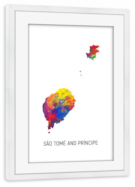 Poster mit Rahmen weiß "São Tomé and Príncipe Map" artboxONE - Kartografie - São tomé and príncipe,Map,Watercolor,Painting