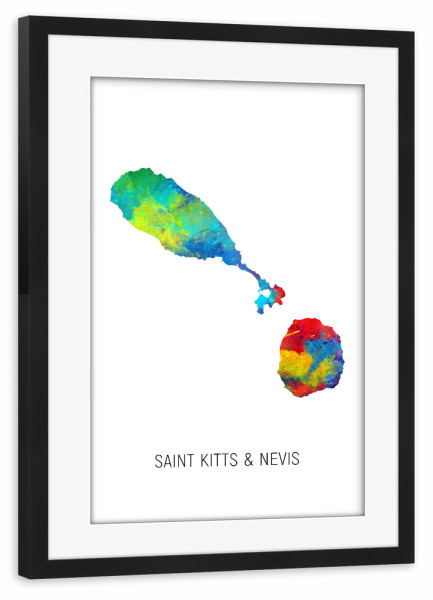 Poster mit Rahmen schwarz "Saint Kitts & Nevis Watercolor Map" artboxONE - Kartografie - Saint kitts & nevis,Map,Watercolor,Painting