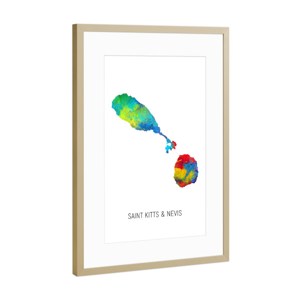 Poster mit Rahmen Gold "Saint Kitts & Nevis Watercolor Map" artboxONE - Kartografie - Saint kitts & nevis,Map,Watercolor,Painting