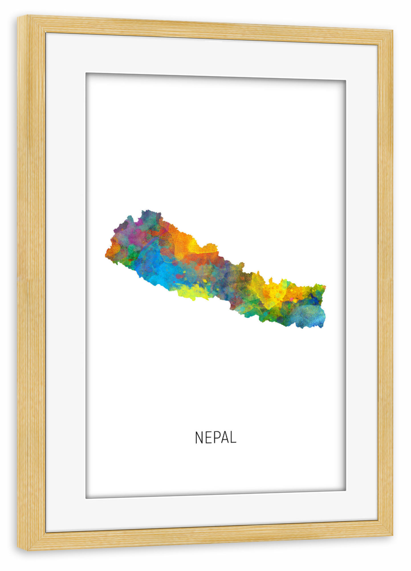 Poster mit Rahmen kiefer "Nepal Watercolor Map" artboxONE - Kartografie - Nepal,Map,Watercolor,Painting