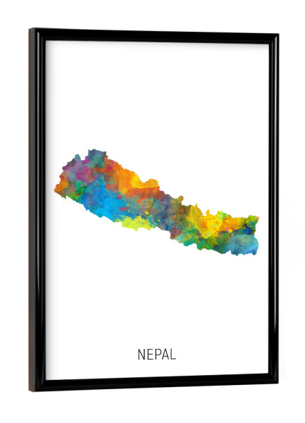 Poster mit schwarzem Rahmen "Nepal Watercolor Map" artboxONE - Kartografie - Nepal,Map,Watercolor,Painting