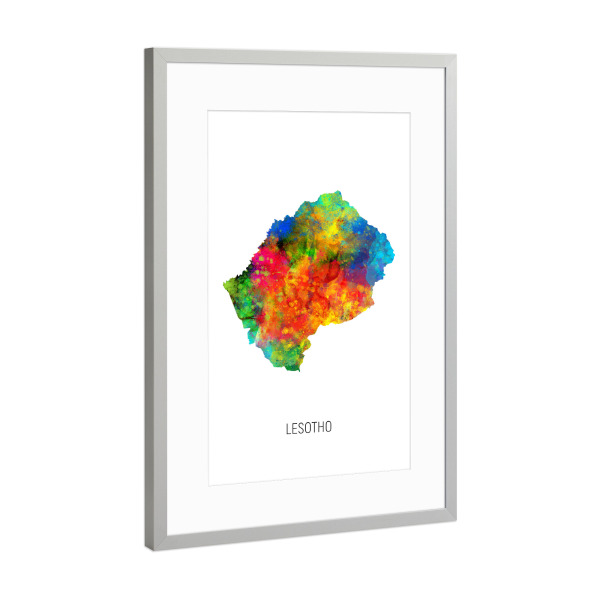 Poster mit Rahmen Silber "Lesotho Watercolor Map" artboxONE - Kartografie - Lesotho,Map,Watercolor,Painting