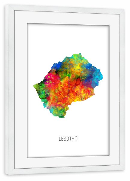Poster mit Rahmen weiß "Lesotho Watercolor Map" artboxONE - Kartografie - Lesotho,Map,Watercolor,Painting
