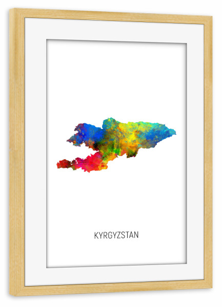 Poster mit Rahmen kiefer "Kyrgyzstan Watercolor Map" artboxONE - Kartografie - Kyrgyzstan,Map,Watercolor,Painting