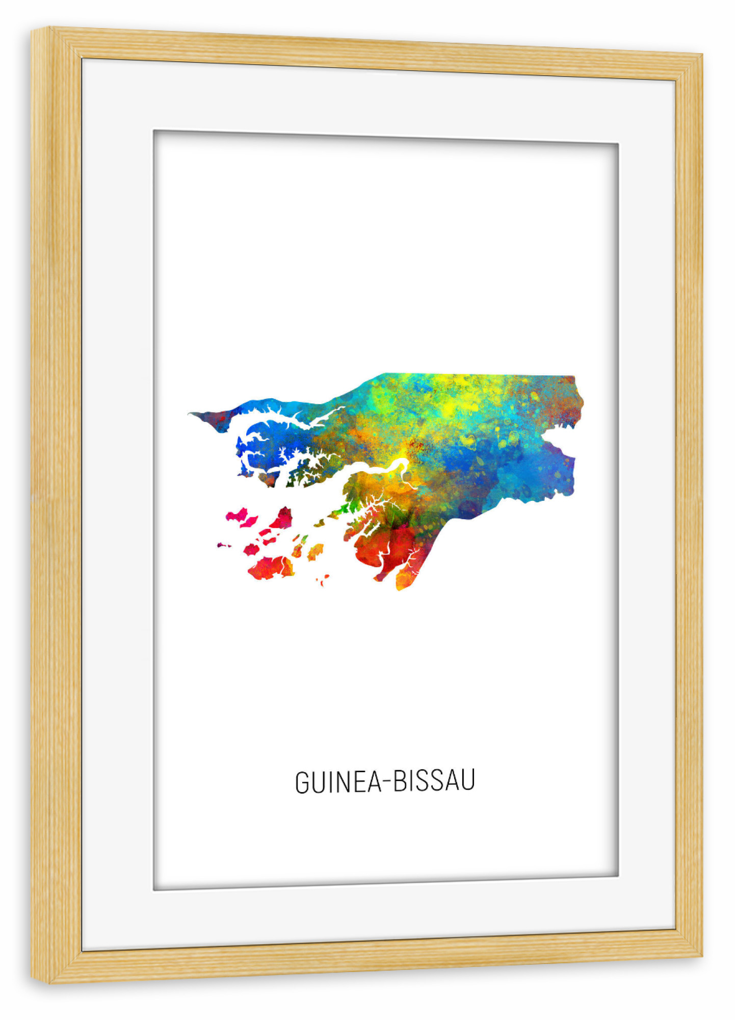Poster mit Rahmen kiefer "Guinea-Bissau Watercolor Map" artboxONE - Kartografie - Guinea-bissau,Map,Watercolor,Painting