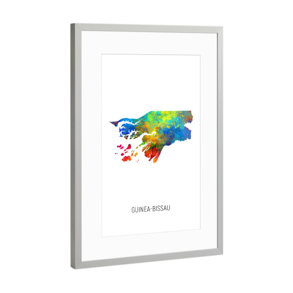 Poster mit Rahmen Silber "Guinea-Bissau Watercolor Map" artboxONE - Kartografie - Guinea-bissau,Map,Watercolor,Painting