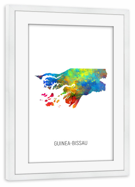 Poster mit Rahmen weiß "Guinea-Bissau Watercolor Map" artboxONE - Kartografie - Guinea-bissau,Map,Watercolor,Painting