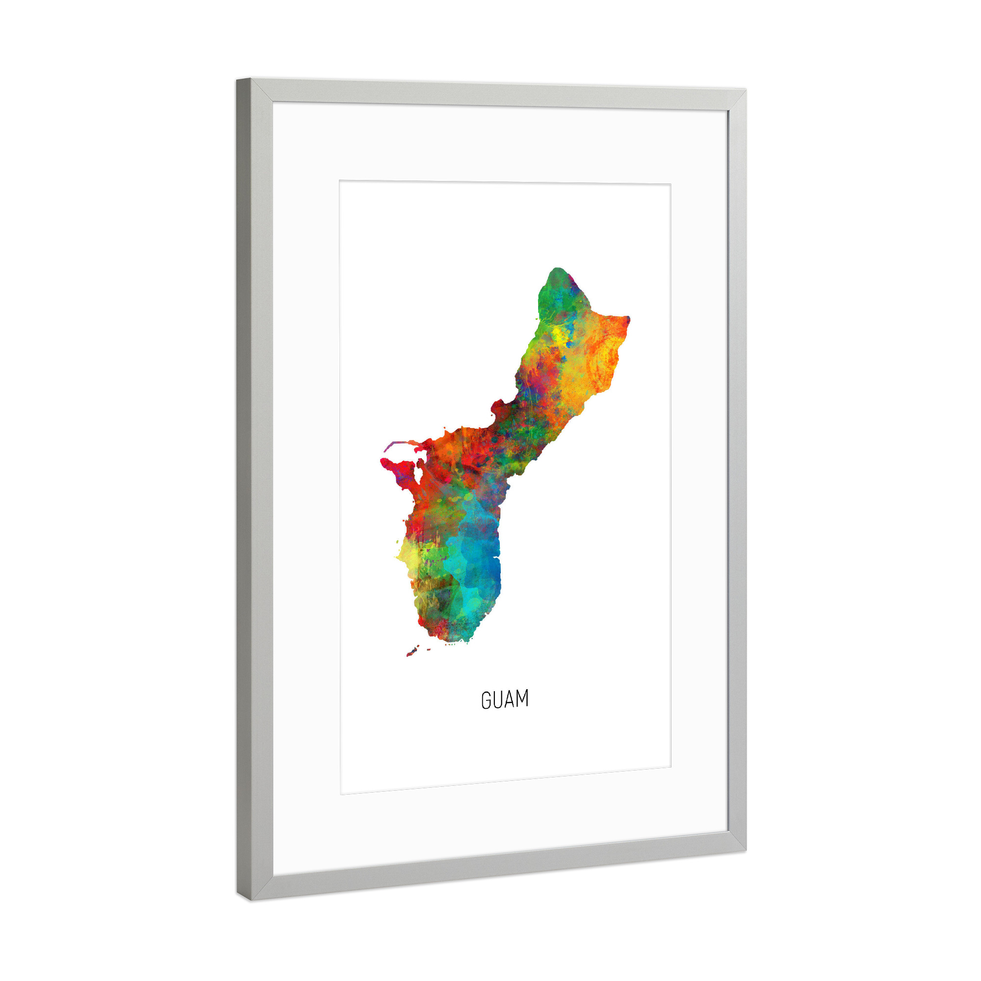 Poster mit Rahmen Silber "Guam Watercolor Map" artboxONE - Kartografie - Guam,Map,Watercolor,Painting
