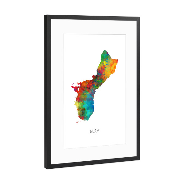 Poster mit Rahmen Schwarz (Metallic) "Guam Watercolor Map" artboxONE - Kartografie - Guam,Map,Watercolor,Painting