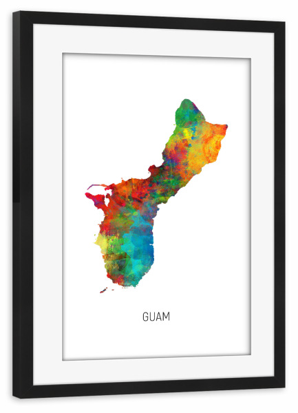 Poster mit Rahmen schwarz "Guam Watercolor Map" artboxONE - Kartografie - Guam,Map,Watercolor,Painting