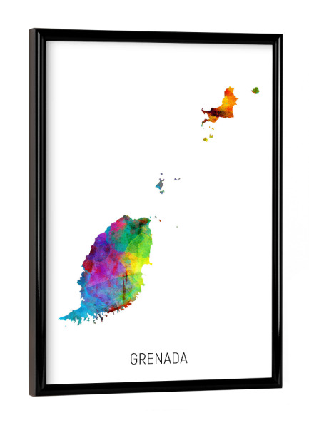 Poster mit schwarzem Rahmen "Grenada Watercolor Map" artboxONE - Kartografie - Grenada,Map,Watercolor,Painting