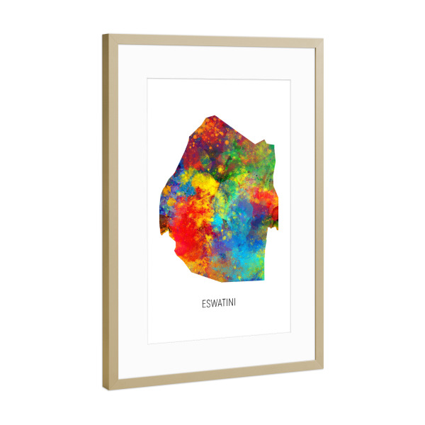 Poster mit Rahmen Gold "Eswatini Watercolor Map" artboxONE - Kartografie - Eswatini,Map,Watercolor,Painting