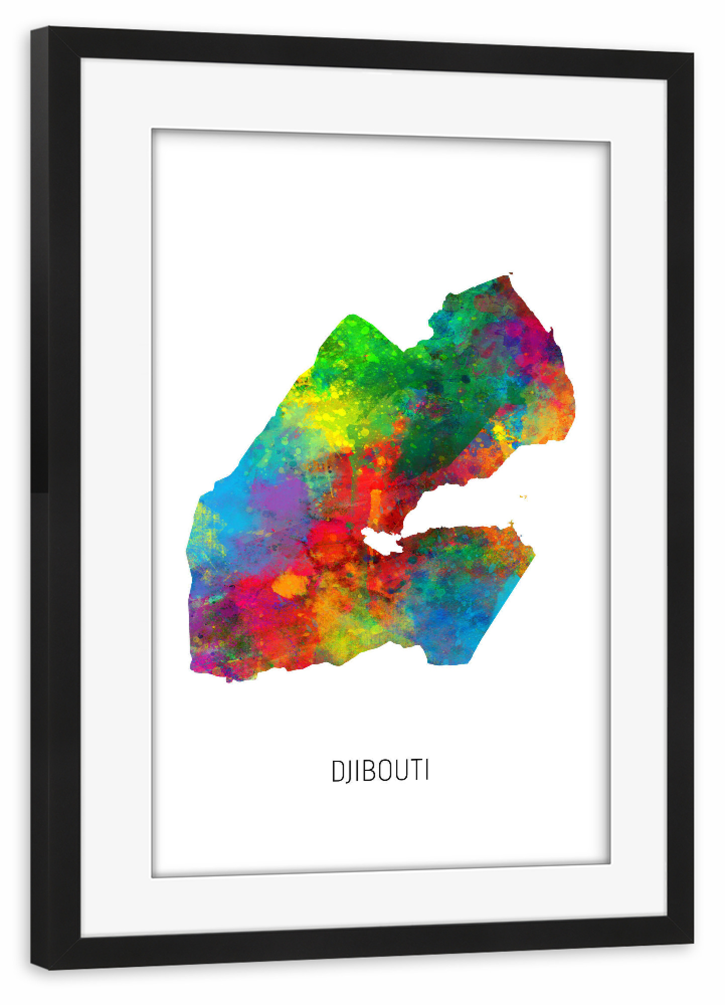 Poster mit Rahmen schwarz "Djibouti Watercolor Map" artboxONE - Kartografie - Djibouti,Map,Watercolor,Painting