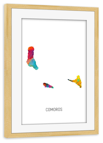 Poster mit Rahmen kiefer "Comoros Watercolor Map" artboxONE - Kartografie - Comoros,Map,Watercolor,Painting