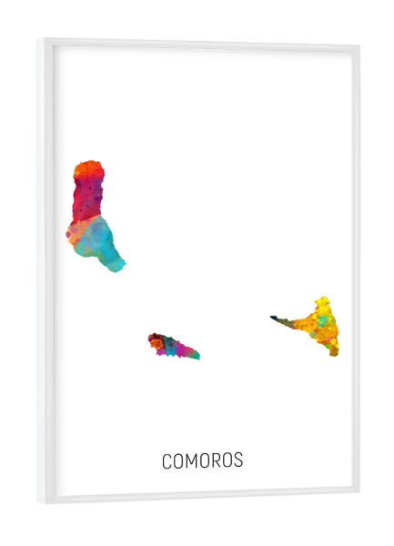 Poster mit weißem Rahmen "Comoros Watercolor Map" artboxONE - Kartografie - Comoros,Map,Watercolor,Painting