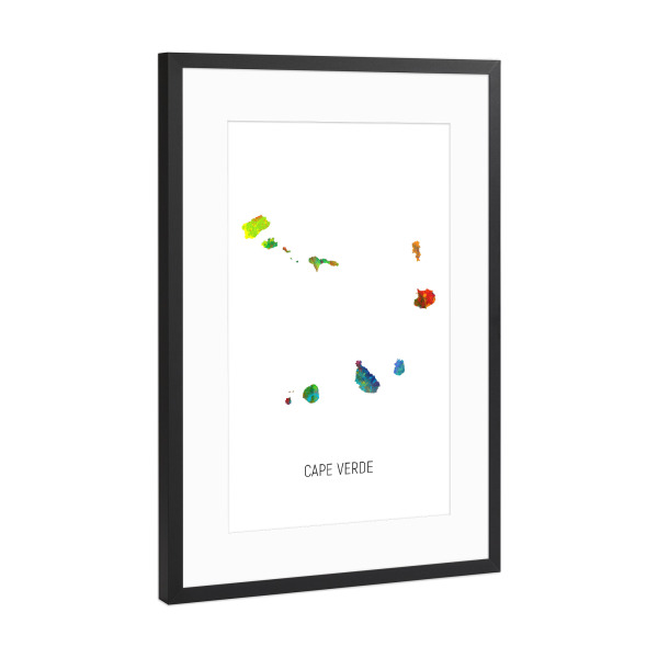 Poster mit Rahmen Schwarz (Metallic) "Cape Verde Watercolor Map" artboxONE - Kartografie - Cape verde,Map,Watercolor,Painting