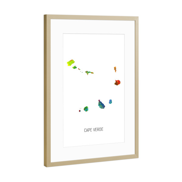 Poster mit Rahmen Gold "Cape Verde Watercolor Map" artboxONE - Kartografie - Cape verde,Map,Watercolor,Painting
