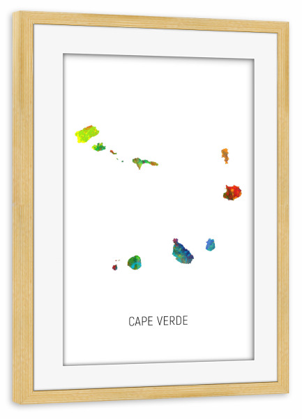 Poster mit Rahmen kiefer "Cape Verde Watercolor Map" artboxONE - Kartografie - Cape verde,Map,Watercolor,Painting