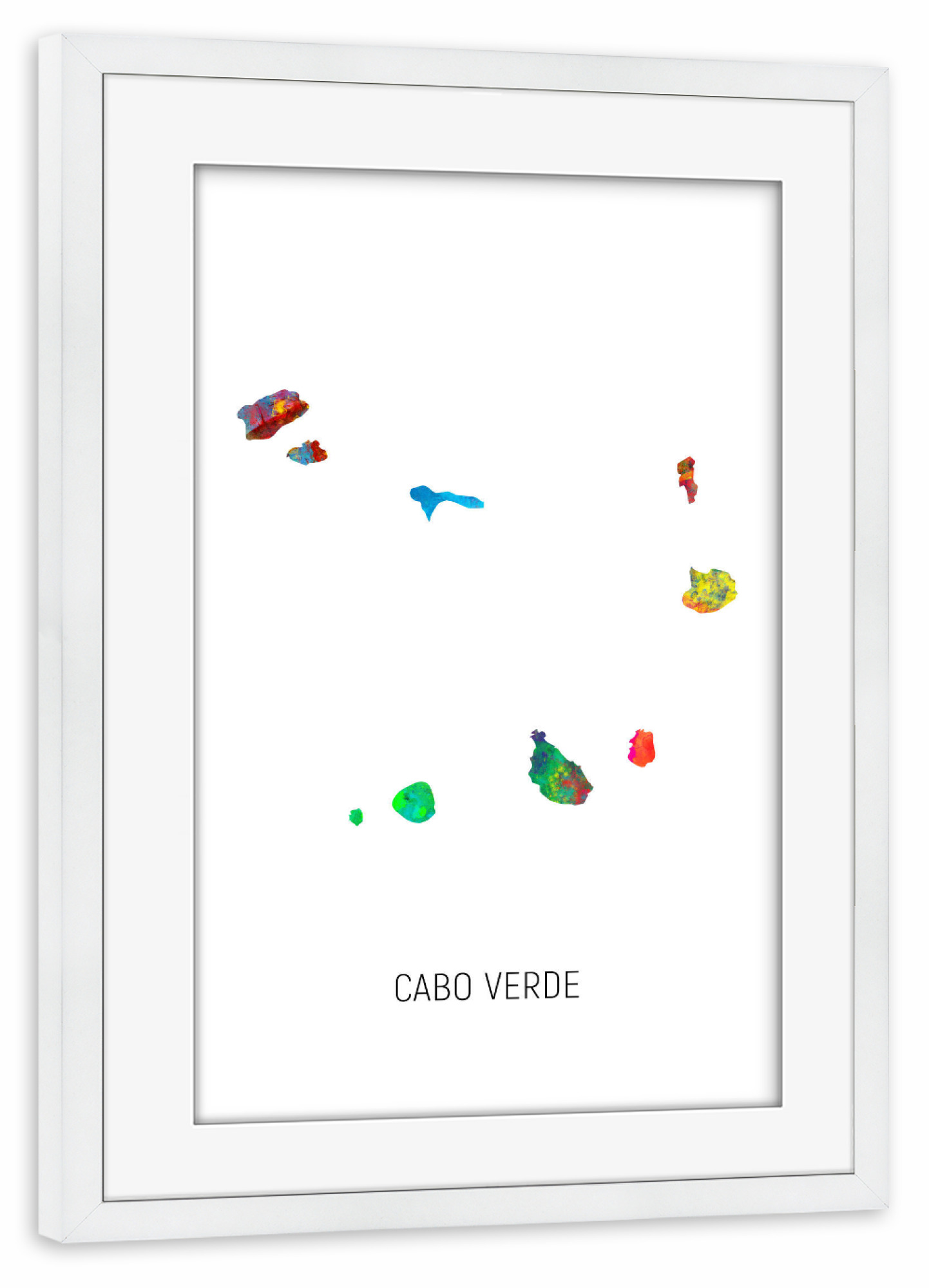 Poster mit Rahmen weiß "Cabo Verde Watercolor Map" artboxONE - Kartografie - Cabo verde,Map,Watercolor,Painting