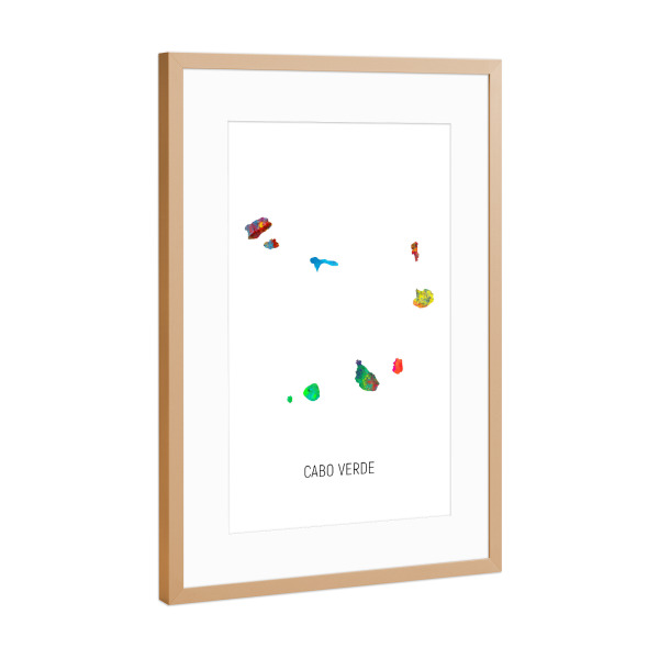 Poster mit Rahmen Kupfer "Cabo Verde Watercolor Map" artboxONE - Kartografie - Cabo verde,Map,Watercolor,Painting
