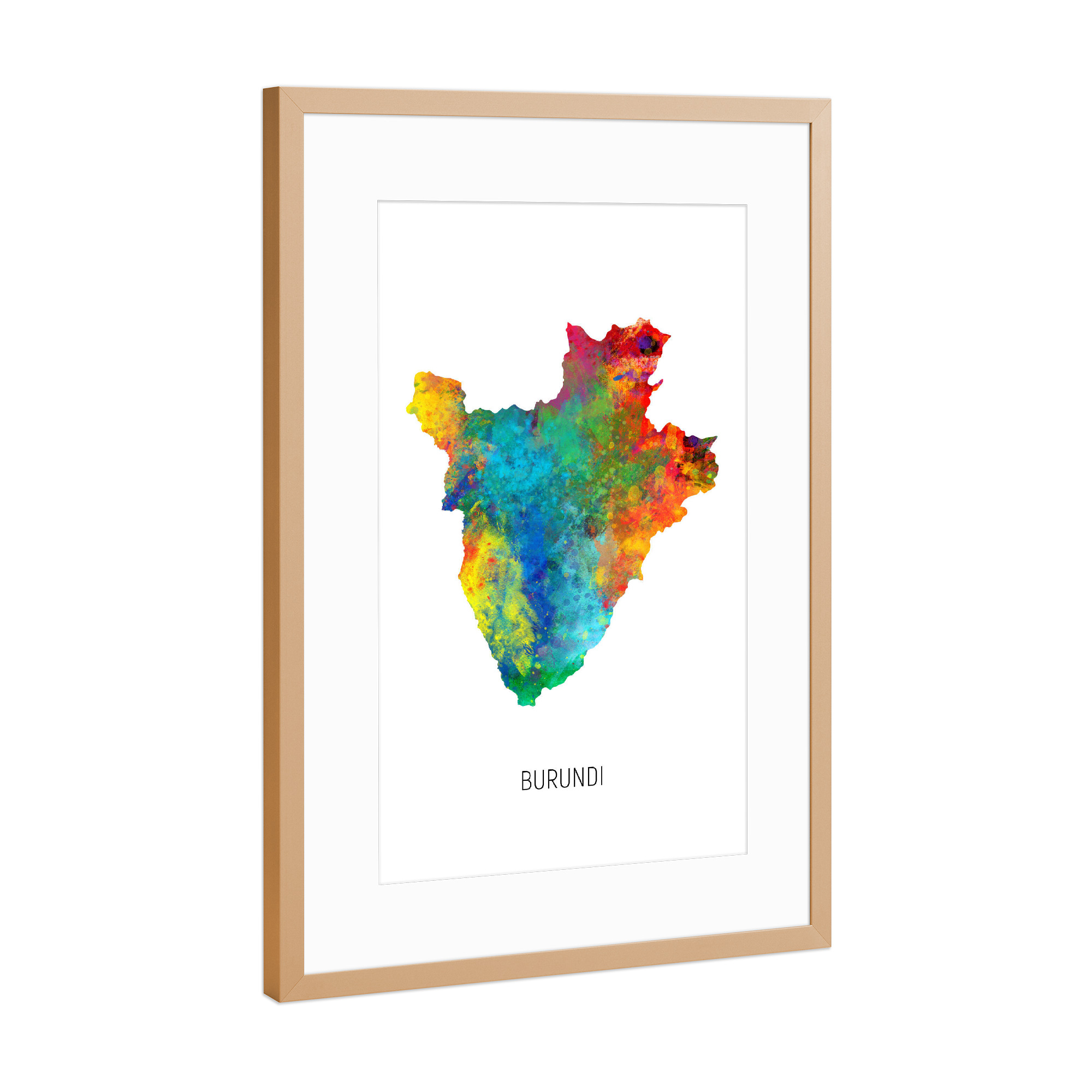 Poster mit Rahmen Kupfer "Burundi Watercolor Map" artboxONE - Kartografie - Burundi,Map,Watercolor,Painting